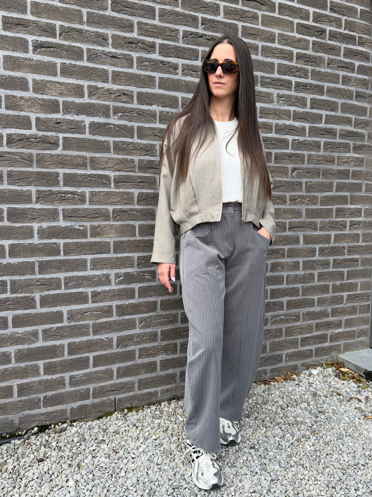 Pantalon gris lignes Gaëlle
